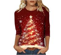 Camiseta de Navidad para mujer, estilo 111, Papá Noel, manga larga, diseño de árbol de Navidad, reno, alce, estampado de letras, suéter gráfico, muñeco de nieve, copos de nieve, ciervo, Multicolor_06