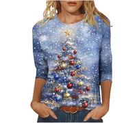 Camiseta de Navidad para mujer, estilo 161, Papá Noel, manga larga, diseño de árbol de Navidad, reno, alce, estampado de letras, suéter gráfico, muñeco de nieve, copos de nieve, ciervo, Multicolor, M
