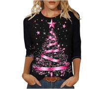 Camiseta de Navidad para mujer, estilo 171, Papá Noel, manga larga, diseño de árbol de Navidad, reno, alce, estampado de letras, suéter gráfico, muñeco de nieve, copos de nieve, ciervo, Multicolor, S