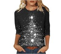Camiseta de Navidad para mujer, estilo 181, Papá Noel, manga larga, diseño de árbol de Navidad, reno, alce, estampado de letras, suéter gráfico, muñeco de nieve, copos de nieve, ciervo, Multicolor, L