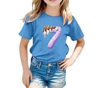 Camiseta de niña 2026 Camiseta de manga corta para niña con estampado gráfico, cómoda camiseta de cuello redondo para uso diario y ocio. Ropa blanca para niña de color liso, azul, 10-11 años