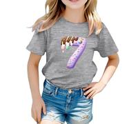 Camiseta de niña 2026 Camiseta de manga corta para niña con estampado gráfico, cómoda camiseta de cuello redondo para uso diario y ocio. Ropa blanca para niña de color liso, gris, 12-13 años