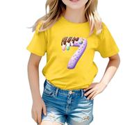Camiseta de niña 2026 Camiseta de manga corta para niña con estampado gráfico, cómoda camiseta de cuello redondo para uso diario y ocio. Ropa blanca para niña de color liso, amarillo, 3-4 años