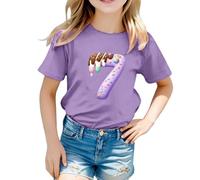 Camiseta de niña 2026 Camiseta de manga corta para niña con estampado gráfico, cómoda camiseta de cuello redondo para uso diario y ocio. Ropa blanca para niña de color liso, morado, 1-2 años