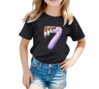 Camiseta de niña 2026 Camiseta de manga corta para niña con estampado gráfico, cómoda camiseta de cuello redondo para uso diario y ocio. Ropa blanca para niña de color liso, Negro , 4-5 años