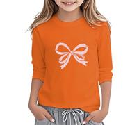 Camiseta de niña 2026 para niña, camiseta de manga larga con cuello redondo, estampado gráfico, parte superior informal suave para monocolor, camiseta deportiva básica blanca, naranja, 4-5 años