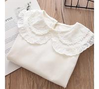 Camiseta de niña, camiseta blanca de capa base con cuello , blusa para niñas medianas a grandes, cuello de encaje de muñeca con cuello sobredimensionado, blusa para niñas 95%