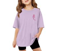 Camiseta de niña casual de manga corta cuello redondo estampado cómodo elástico diario escuela al aire libre ocio actividades, morado, 3-4 años
