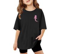 Camiseta de niña casual de manga corta cuello redondo estampado cómodo elástico diario escuela al aire libre ocio actividades, Negro , 3-4 años