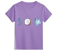 Camiseta de niña casual de manga corta lindo océano animal impreso cuello redondo corte ancho suave cómodo verano básico para bebé manga corta, morado, 10-11 Años