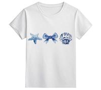 Camiseta de niña casual de manga corta lindo océano animal impreso cuello redondo corte ancho suave cómodo verano básico para bebé top básico, blanco, 2-3 Años