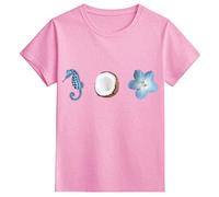 Camiseta de niña casual de manga corta lindo océano animal impreso cuello redondo corte ancho suave cómodo verano básico para bebé manga corta, rosa, 3-4 Años