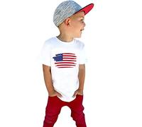 Camiseta de niño 2026 niño pequeño bebé niña niño 4 de julio verano manga corta Independence Day Camiseta Bandera Casual Básica Ropa blanca, Blanco, 2 años