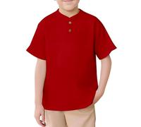 Camiseta de niño 2026 para niños, niños, niñas, manga corta, cierre de botones, camiseta delantera cómoda y suave, camiseta blanca básica de algodón, rojo, 11-12 años