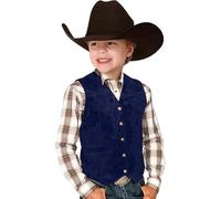 Camiseta de niño 2026 retro para niños, chaleco vaquero de ante de cuero, estilo de disfraz con cuello en V, botón hacia abajo, chaleco informal, manga corta, color blanco, camiseta blanca, azul