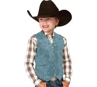 Camiseta de niño 2026 retro para niños, chaleco vaquero de ante de cuero, estilo de disfraz con cuello en V, botón hacia abajo, chaleco informal, manga corta, color blanco, camiseta blanca, azul