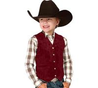 Camiseta de niño 2026 retro para niños, chaleco vaquero de ante de cuero, estilo de disfraz con cuello en V, botón hacia abajo, chaleco informal, manga corta, color blanco, camiseta blanca, Vino, 7-8