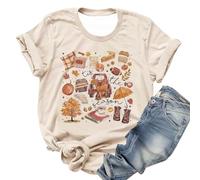 Camiseta de otoño para mujer con diseño de "Tis The Season" - Parte superior informal con dibujos de acuarela otoñales | Camiseta acogedora para la temporada de calabaza, Style_b01 Beige, S
