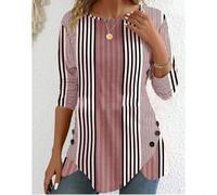 Camiseta de poliéster a rayas para mujer con elasticidad moderada y longitud regular, perfecta para llevar durante primavera, verano, otoño e invierno en entornos casuales o de club (S C)