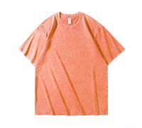 Camiseta de poliéster de manga corta desgastada vintage resistente con elasticidad moderada, diseñada para llevar durante primavera, verano, otoño e invierno (M naranja)