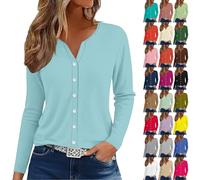 Camiseta de poliéster Elastano, camiseta para mujer, cuello en V, talla grande, camiseta con botón de manga larga, alto ligero, para exteriores, ropa rápida, secado Loungewear de manga larga, camiseta