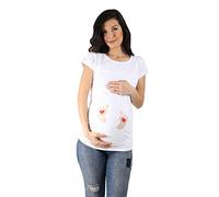 Camiseta de premamá con diseño de huellas de bebé con corazón - Divertida camiseta de maternidad de manga corta, Blanco, M