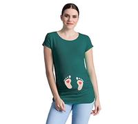 Camiseta de premamá con diseño de huellas de bebé con corazón - Divertida camiseta de maternidad de manga corta, verde oscuro, M