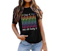 Camiseta de profesor de 100 días de escuela con texto "Happy 100 Days of School", camiseta de manga corta para profesor con alas azules para mujer, Negro , M