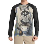 Camiseta de protección solar con diseño de mapache gris con diseño de dibujos animados, transpirable, holgada, larga, Lindo mapache gris de dibujos animados lee el periódico, Small