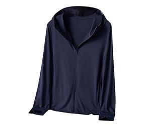 Camiseta de protección solar para hombre UPF 50+ con capucha, protección solar, manga larga, con cremallera, con orificio para el pulgar, protección UV, UPF 50+, azul, XL