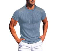 Camiseta de punto acanalado para hombre, casual, de manga corta, cuello redondo, ligera, para entrenamiento, gimnasio, azul, XXL