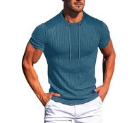 Camiseta de punto acanalado para hombre, casual, de manga corta, cuello redondo, ligera, para entrenamiento, gimnasio, azul marino, XXL