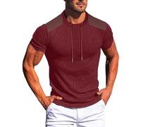 Camiseta de punto acanalado para hombre, casual, de manga corta, cuello redondo, ligera, para entrenamiento, gimnasio, Vino, M