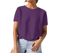 Camiseta de punto con cuello redondo, estructura de hilo para mujer, comodidad diaria, corte informal, Color morado oscuro., M