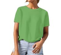 Camiseta de punto con cuello redondo, estructura de hilo para mujer, comodidad diaria, corte informal, verde, XL