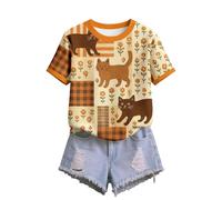 Camiseta de punto con cuello redondo, estructura de hilo para mujer, comodidad diaria, diseño informal, suave, moda casual, naranja, L