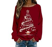 Camiseta de punto de manga larga con rayas acogedoras y casuales con cuello redondo para vacaciones y fiestas, elegante camiseta de jersey de hilo suave para temporada festiva, rojo, S