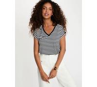 Camiseta de rayas con cuello v azul marino mujer L