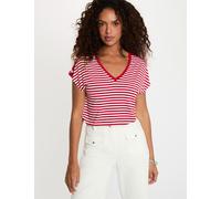 Camiseta de rayas con cuello v blanco mujer L