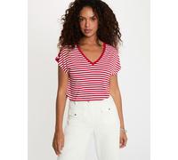 Camiseta de rayas con cuello v blanco mujer XL