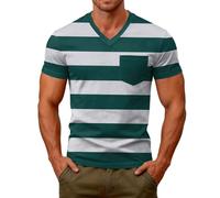 Camiseta de rayas para hombre, bloque de colores veraniego, transpirable, con bolsillo en el pecho, elástica, cuello en V, manga corta, camiseta funcional, camiseta de ocio, ligera y elegante, C-dark