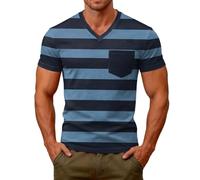 Camiseta de rayas para hombre, bloque de colores veraniego, transpirable, con bolsillo en el pecho, elástica, cuello en V, manga corta, camiseta funcional, camiseta de ocio, ligera y elegante, D