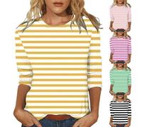 Camiseta de rayas para mujer, manga corta, informal, verano, manga 3/4, cuello redondo, camiseta básica, holgada, camiseta larga, Y2K, camiseta de verano, Rosa intenso., M