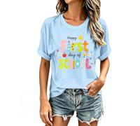 Camiseta de regreso a la escuela para mujer camiseta de manga corta impresa lindo patrón de campus escolares camiseta de moda y casual superior para regresar a la escuela maestros y estudiantes, 06