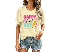 Camiseta de regreso a la escuela para mujer camiseta de manga corta impresa lindo patrón de campus escolares camiseta de moda y casual superior para regresar a la escuela maestros y estudiantes, 03