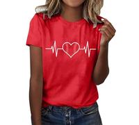 Camiseta de rugby para mujer, cuello redondo, manga corta, 2 piezas, rojo, XXL