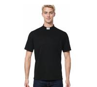 Camiseta de sacerdote para hombre con cuello de pestaña, manga corta, pastor, pastor, camiseta para el tiempo libre, para disfraz de iglesia, Negro , L