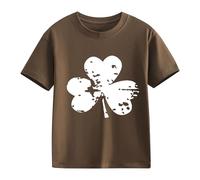 Camiseta de San Patricio Niño Gráfico - Manga Corta Trébol Suerte Camiseta Verde Irlandesa, Estilo Relajado para Juegos y Salidas, marrón, 12-13 Años