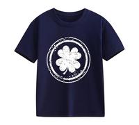 Camiseta de San Patricio Niño Gráfico Trébol - Manga Corta Trébol Suerte Camiseta Verde Niño Chica Estilo Moda para Juegos y Salidas, Azul oscuro., 8-9 Años