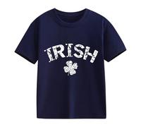 Camiseta de San Patricio para niño, estilo vintage, para niño, manga corta, trébol irlandés, retro, unisex, informal, de moda, para días frescos, Azul oscuro., 6-7 Años